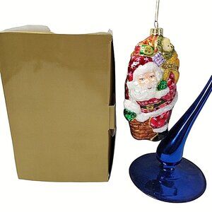 Hand-Painted Santa Glass Ornament By AmeriChristmas 5.5" Tall With Box